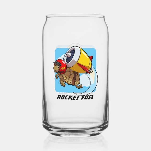 Rocket Fuel Funny Flying Jet Tortoise Cartoon Can Glass (Front)