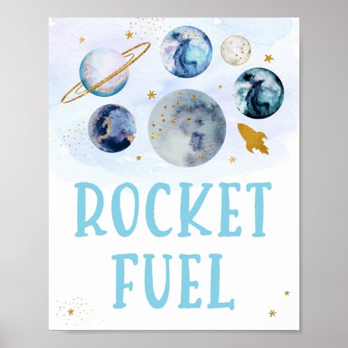 Rocket Fuel Galaxy Blue Gold Space Birthday Poster