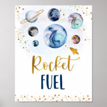 Rocket Fuel Galaxy Blue Gold Space Birthday Poster