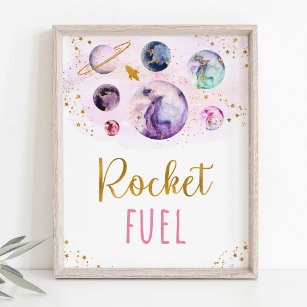 Rocket Fuel Pink Gold Space Birthday Poster