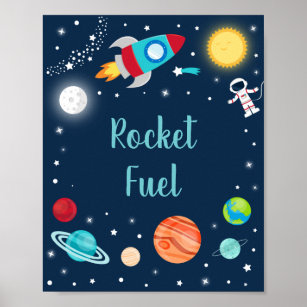Rocket Fuel Space Rocket Ship Planets Birthday Poster
