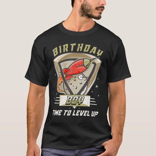 Rocket Galaxy Outer Space Birthday Boy Time To Lev T-Shirt (Front)