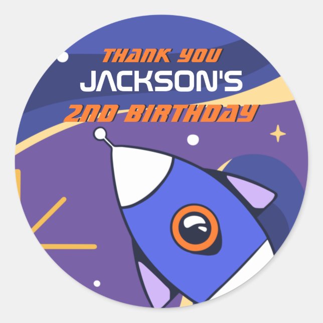 Rocket Galaxy Outer Space Kids Birthday Party Classic Round Sticker (Front)