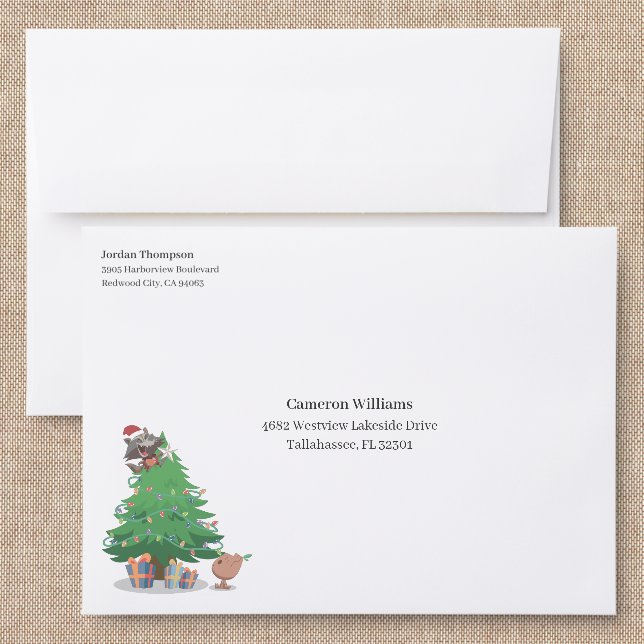 Rocket & Groot Decorate Christmas Tree Addressed Envelopes (Linen)