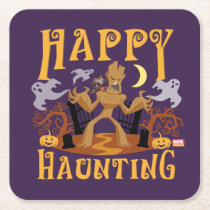 Rocket & Groot "Happy Haunting" Square Paper Coaster