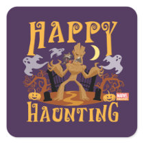 Rocket & Groot "Happy Haunting" Square Sticker