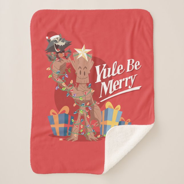 Rocket & Groot "Yule Be Merry" Sherpa Blanket (Front)