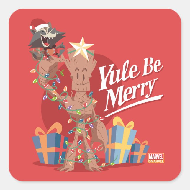 Rocket & Groot "Yule Be Merry" Square Sticker (Front)