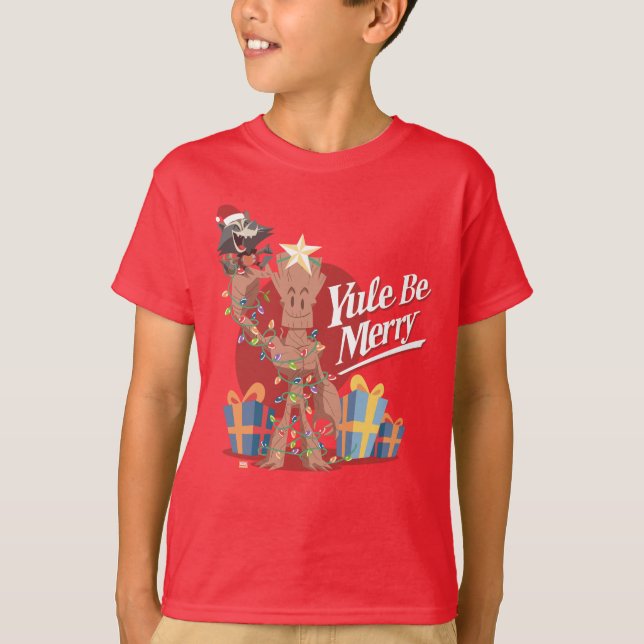 Rocket & Groot "Yule Be Merry" T-Shirt (Front)