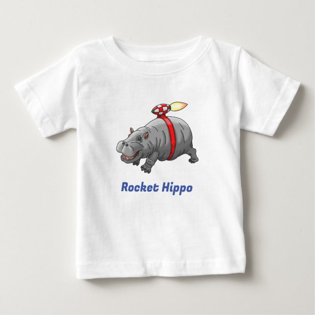 Rocket Hippo Birthday Baby T-Shirt (Front)