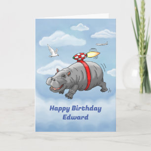 Rocket Hippo Birthday Card