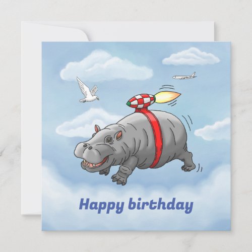 Rocket Hippo Birthday Card