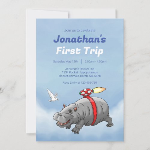 Rocket Hippo Birthday Invitation