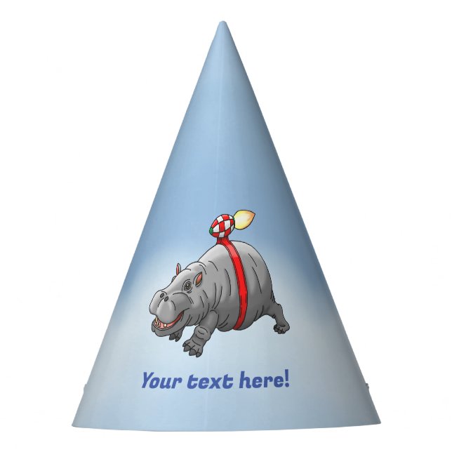 Rocket Hippo Birthday Party Hat (Front)