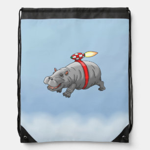 Rocket Hippo Drawstring Bag