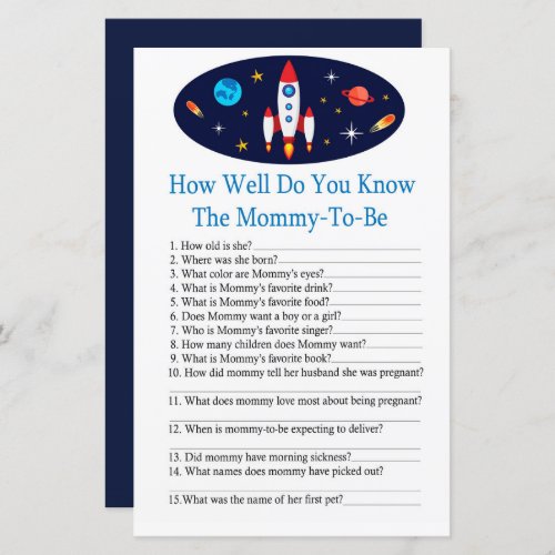 Rocket How well do you know baby shower game