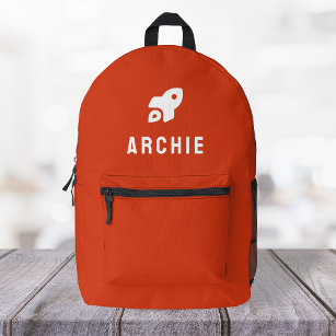 Rocket Icon Motif Minimal Red Printed Backpack