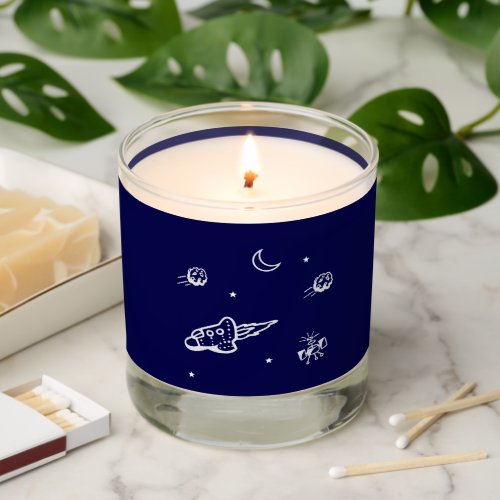 Rocket in Outer Space on Dark Blue Scented Candle