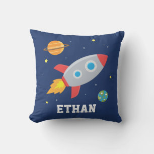 Rocket in Space, Planet and Stars, Nursery Throw Pillow