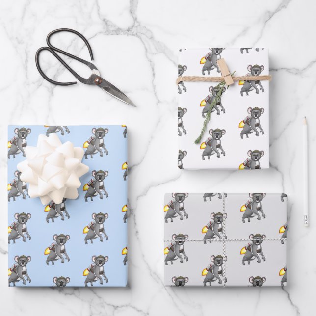 Rocket Koala Bear Wrapping Paper Sheets (Front)