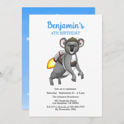 Rocket Koala Birthday Invitation