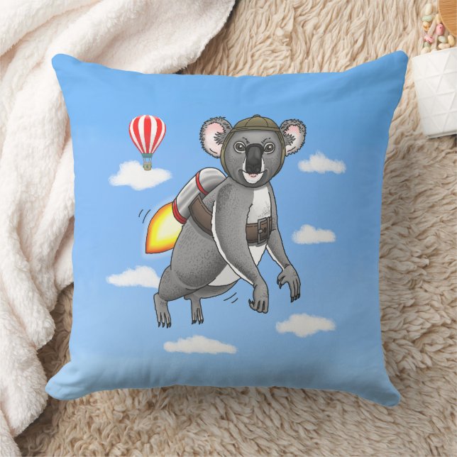 Rocket Koala Throw Pillow (Blanket)