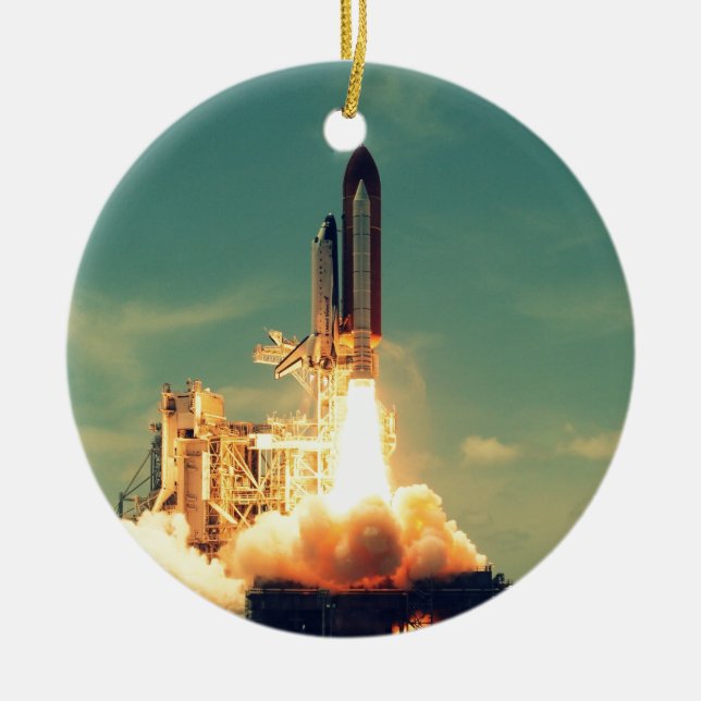 Rocket launch ceramic ornament (Front)