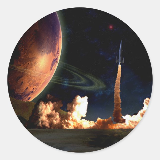 Rocket Launch Classic Round Sticker (Front)