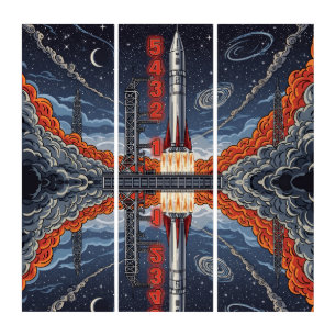 Rocket Launch Countdown - Space Race Drama Scene Triptych