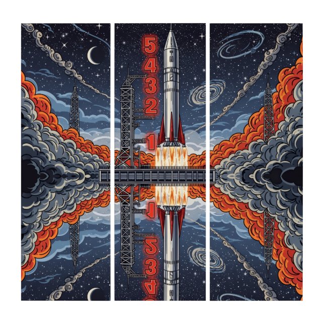 Rocket Launch Countdown - Space Race Drama Scene Triptych (Front)