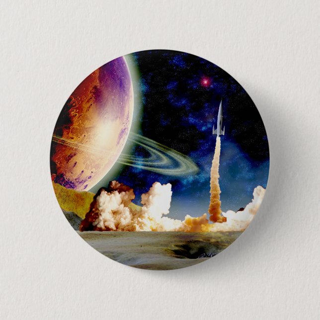 Rocket Launch Pinback Button (Front)