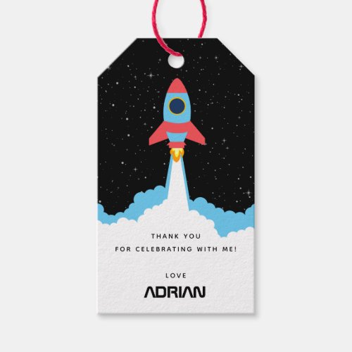 Rocket Launching in Outer Space Birthday Favor Gift Tags