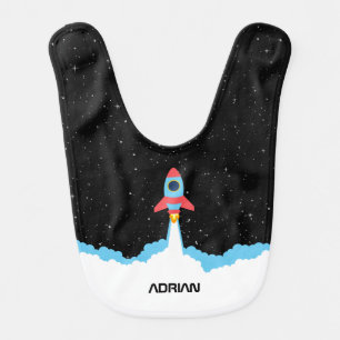 Rocket Launching in Outer Space Custom Name Baby Bib