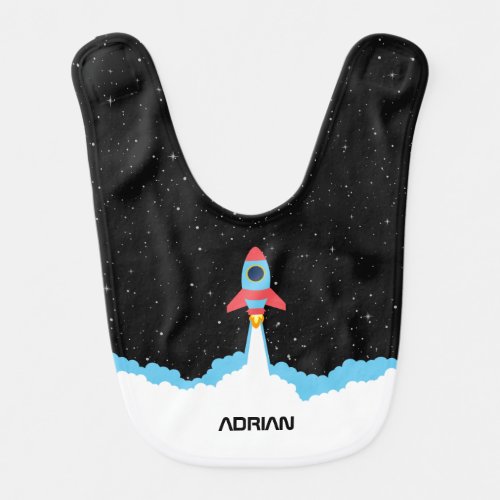 Rocket Launching in Outer Space Custom Name Baby Bib