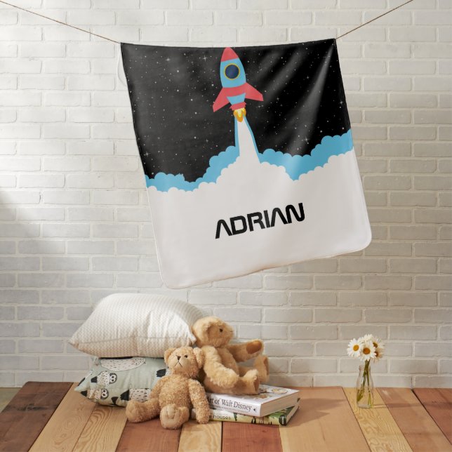 Rocket Launching in Outer Space Custom Name  Baby Blanket (In Situ)