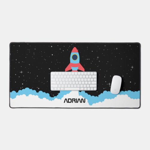 Rocket Launching in Outer Space Custom Name Desk Mat