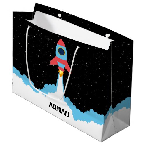 Rocket Launching in Outer Space Custom Name  Large Gift Bag
