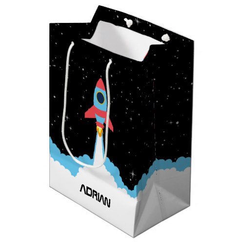 Rocket Launching in Outer Space Custom Name Medium Gift Bag