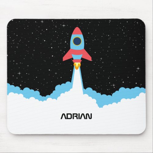 Rocket Launching in Outer Space Custom Name Mouse Pad