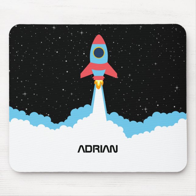 Rocket Launching in Outer Space Custom Name Mouse Pad (Front)