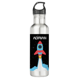 Rocket Launching in Outer Space Custom Name Stainless Steel Water Bottle
