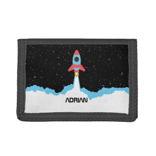 Rocket Launching in Outer Space Custom Name Tri-fold Wallet