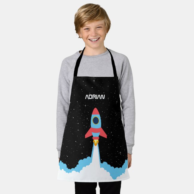 Rocket Launching in Outer Space Kids Apron