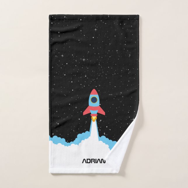 Rocket Launching in Outer Space Kids Bath Towel Set (Hand Towel)