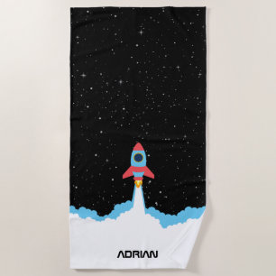 Rocket Launching in Outer Space Kids Beach Towel