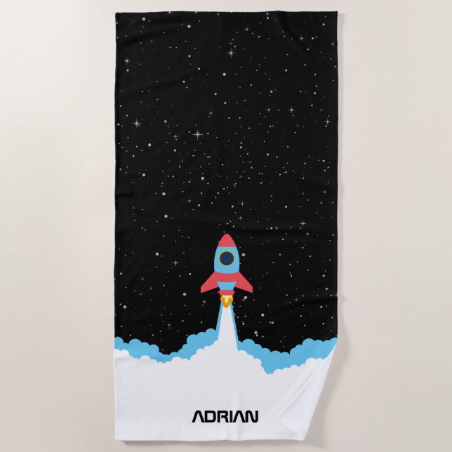 Rocket Launching in Outer Space Kids Beach Towel (Front)