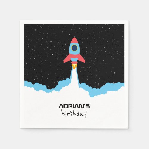 Rocket Launching in Outer Space Kids Birthday Napkins