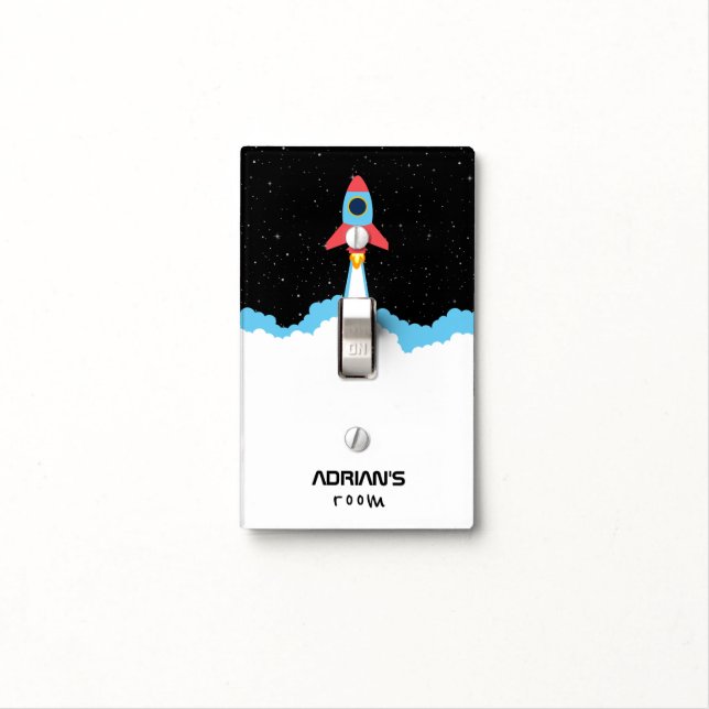 Rocket Launching in Outer Space Kids Light Switch Cover (In Situ)
