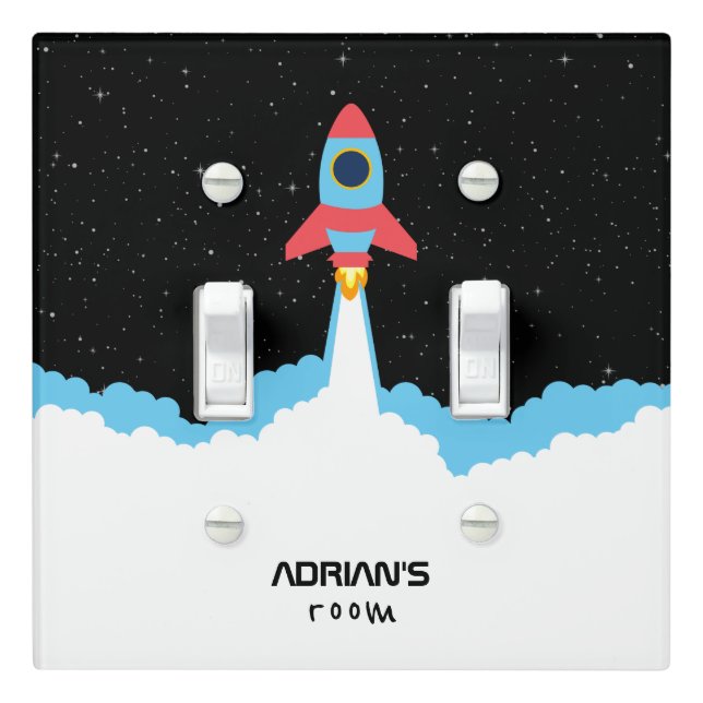 Rocket Launching in Outer Space Kids Light Switch Cover (In Situ)
