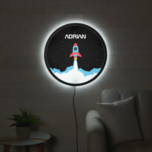 Rocket Launching in Outer Space Kids Name LED Sign